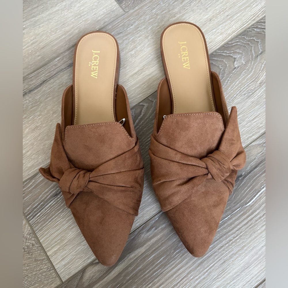 J. Crew Factory Women's Microsuede Brown Bow Mules Size 10 1/2